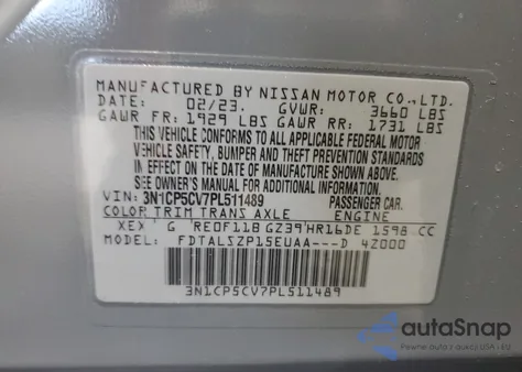 2023 Nissan Kicks Sv из США, поврежденный, VIN 3N1CP5CV7PL511489